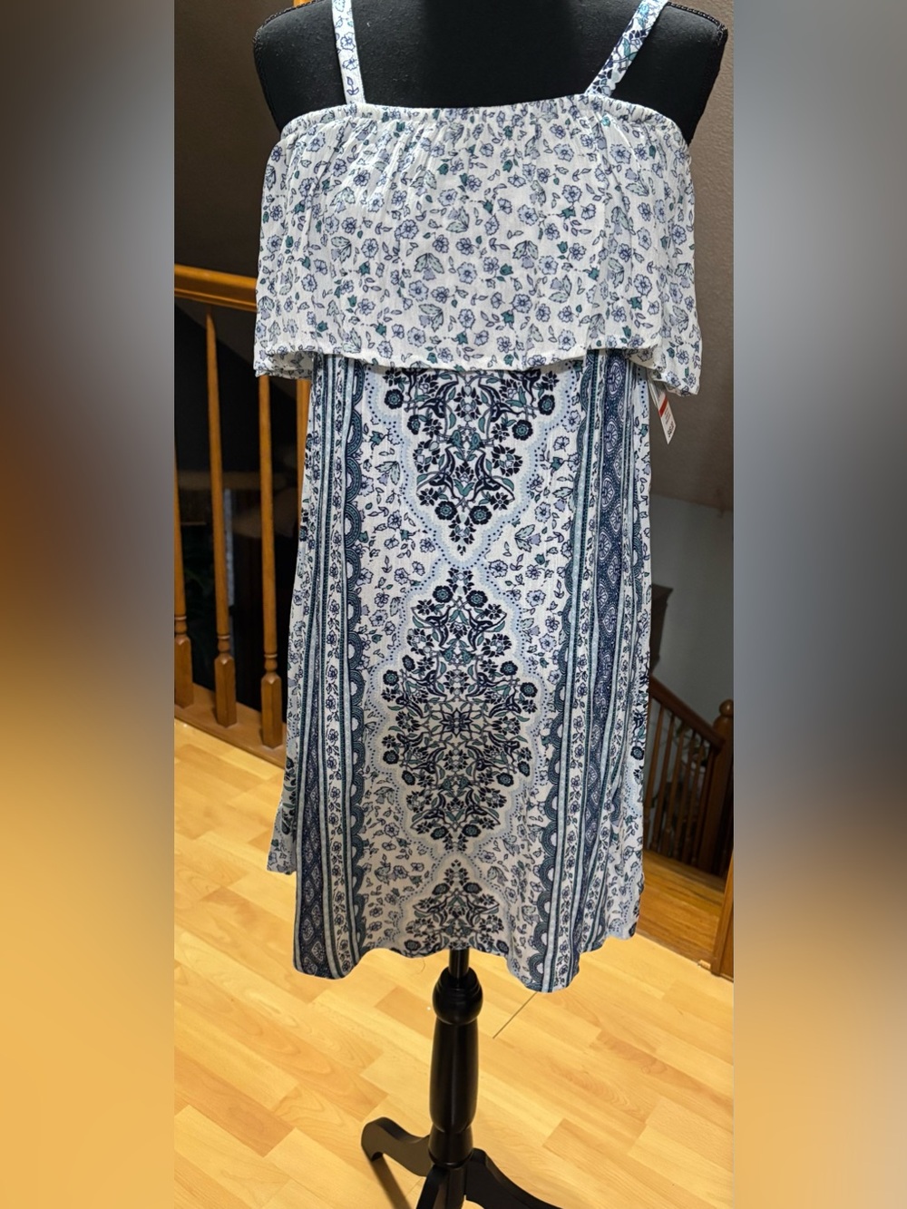 Dress, NWT white and blue print off the shoulder by WALLFLOWER